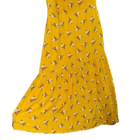 Boden Amee Midi Dress Asymmetrical Ruffle Floral Womens Sz 4 Cottagecore Mustard - Picture 4 of 13